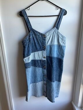 Gap Patchwork Denim Overall Mini Dress Size M